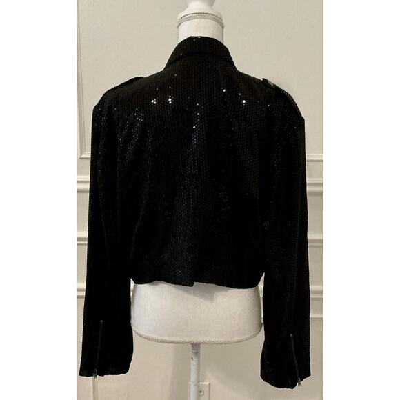 By Anthropologie Sequin Cropped Black Moto Jacket Size Large NWT - Picture 9 of 15